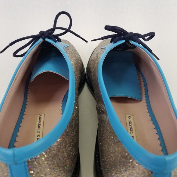 Opening Ceremony Oxfords Women's 9.5 EU 41 Blue Silver Glitter Lace Up Loafers - Picture 13 of 15